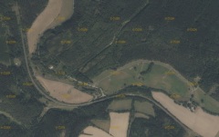 Satelitní snímek  zaniklé obce Muzlov, roku 2018.